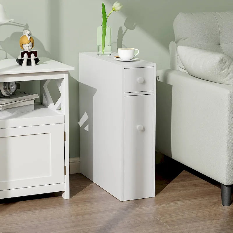 Narrow Freestanding Bathroom Floor Cabinet with Toilet-Side Storage Organizer