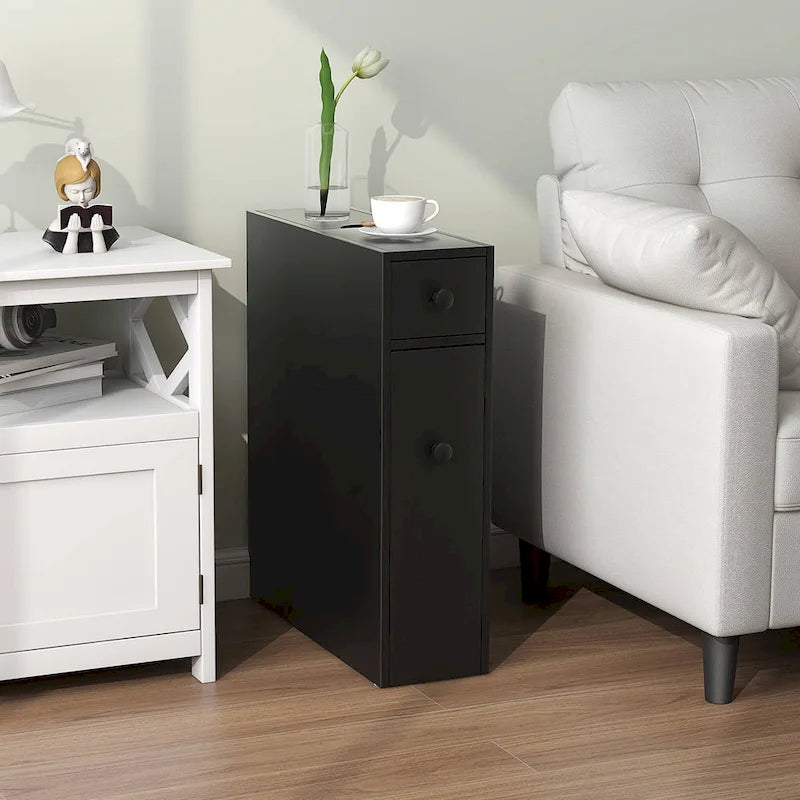 Narrow Freestanding Bathroom Floor Cabinet with Toilet-Side Storage Organizer