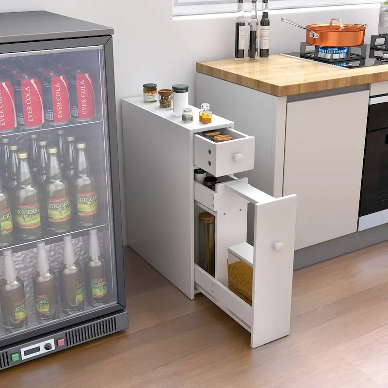 Narrow Freestanding Bathroom Floor Cabinet with Toilet-Side Storage Organizer