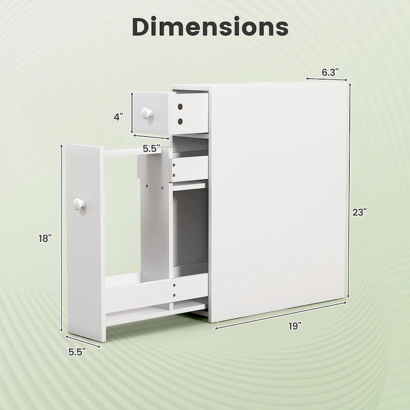 Narrow Freestanding Bathroom Floor Cabinet with Toilet-Side Storage Organizer