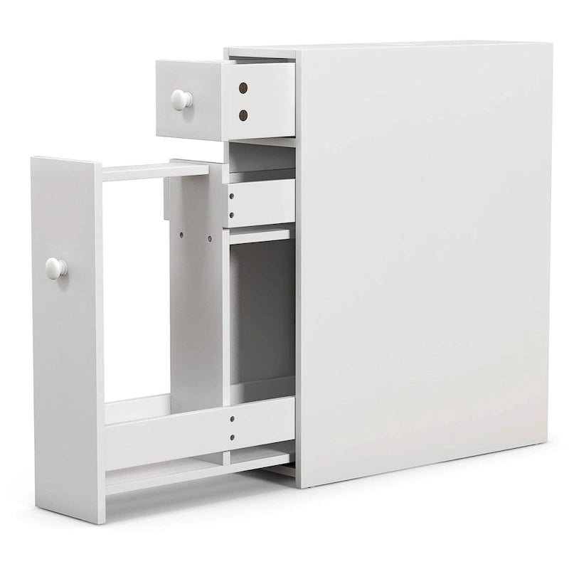 Narrow Freestanding Bathroom Floor Cabinet with Toilet-Side Storage Organizer