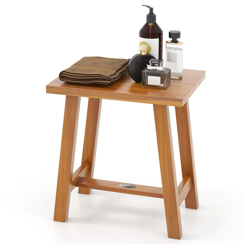 Teak Wood Shower Bench for Bathroom, Splinter-Free, 350 lbs Capacity, 16.5x12x18