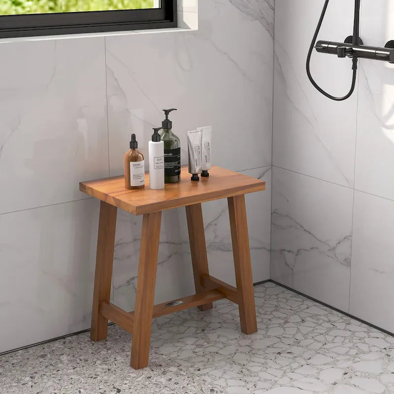 Teak Wood Shower Bench for Bathroom, Splinter-Free, 350 lbs Capacity, 16.5x12x18
