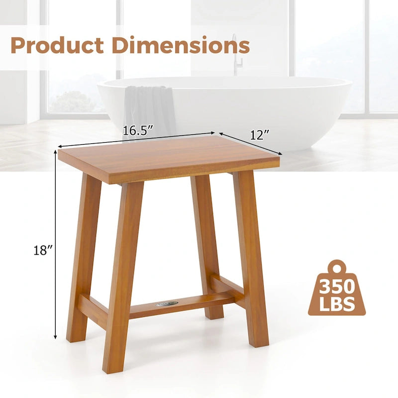 Teak Wood Shower Bench for Bathroom, Splinter-Free, 350 lbs Capacity, 16.5x12x18
