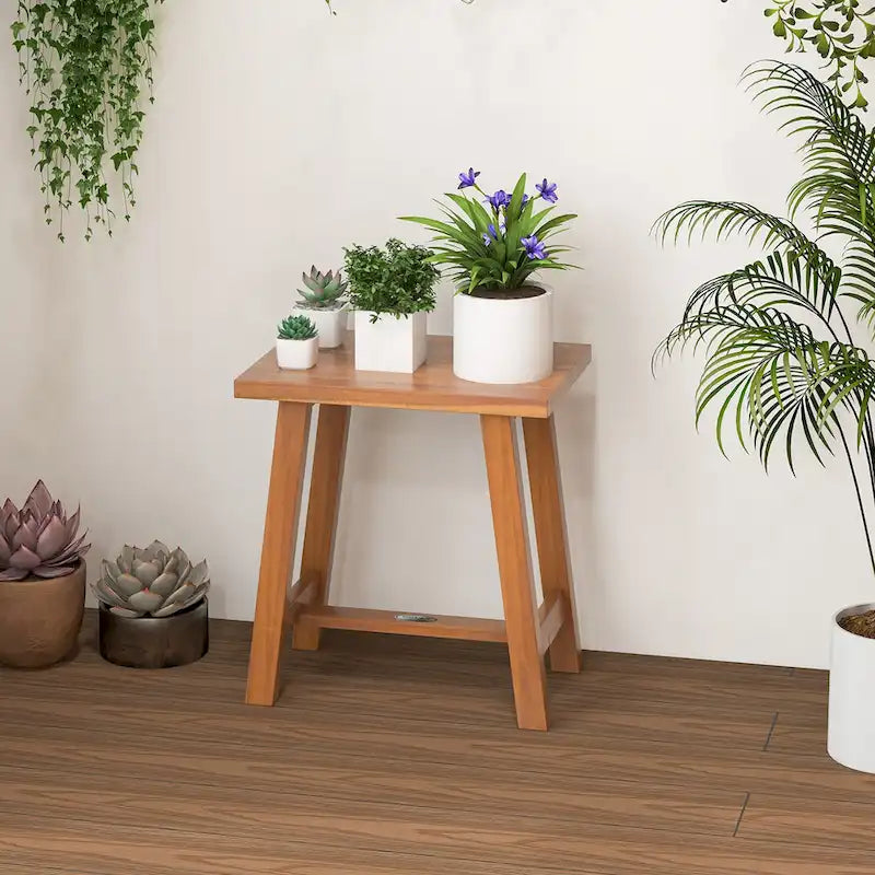 Teak Wood Shower Bench for Bathroom, Splinter-Free, 350 lbs Capacity, 16.5x12x18