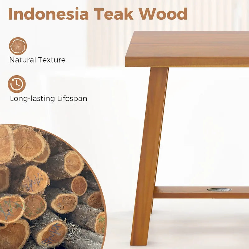 Teak Wood Shower Bench for Bathroom, Splinter-Free, 350 lbs Capacity, 16.5x12x18