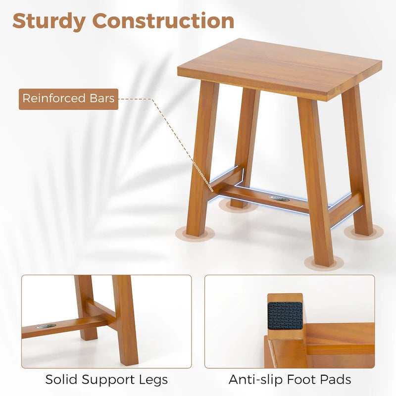 Teak Wood Shower Bench for Bathroom, Splinter-Free, 350 lbs Capacity, 16.5x12x18