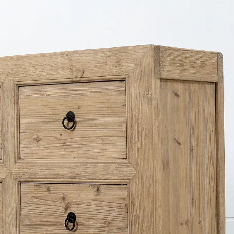 Handcrafted 6-Drawer Wood Sideboard with Weathered Natural Pine Finish, 68x18x35H