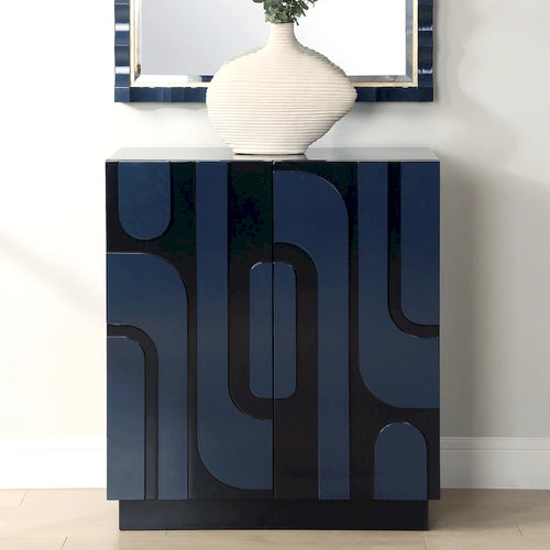 2-Door Glossy Blue Storage Cabinet with Two Fixed Interior Shelves, 34H inches