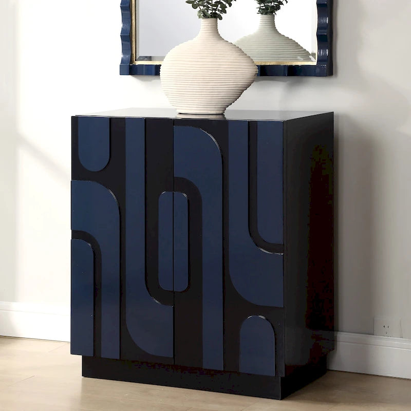 2-Door Glossy Blue Storage Cabinet with Two Fixed Interior Shelves, 34H inches