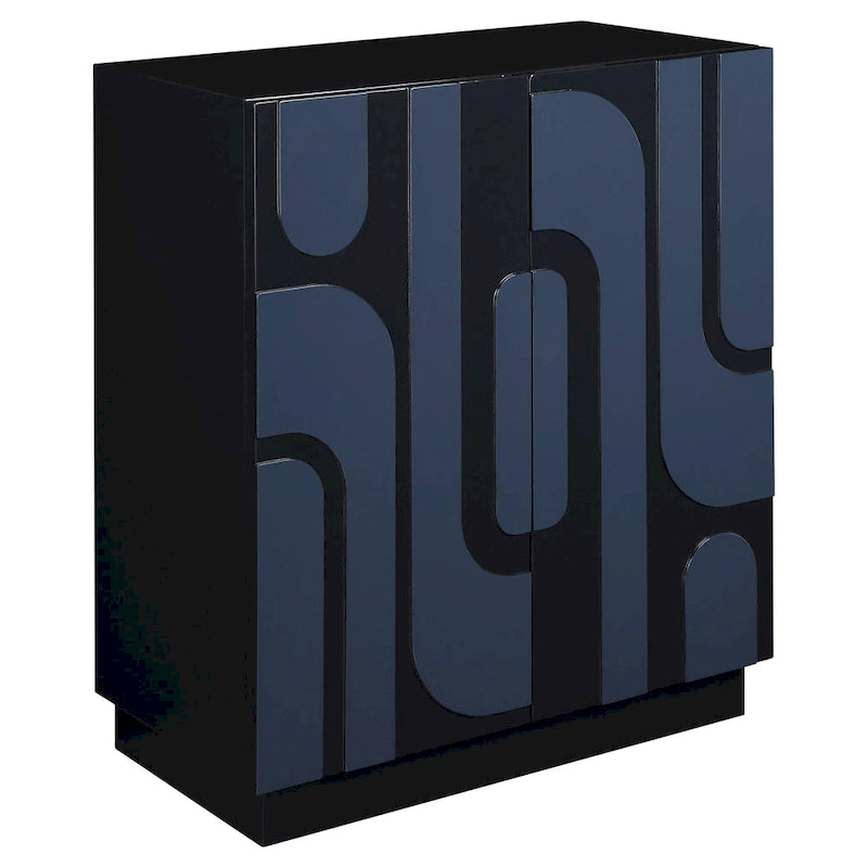 2-Door Glossy Blue Storage Cabinet with Two Fixed Interior Shelves, 34H inches