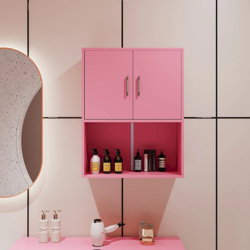 Wall-Mounted Floating Wood Storage Cabinet for Barber or Shampoo Station