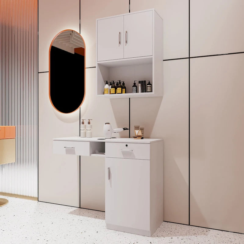 Wall-Mounted Floating Wood Storage Cabinet for Barber or Shampoo Station