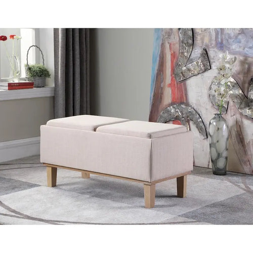 17-Inch Fabric Upholstered Flip-Top Storage Bench with Unfinished Wood Legs