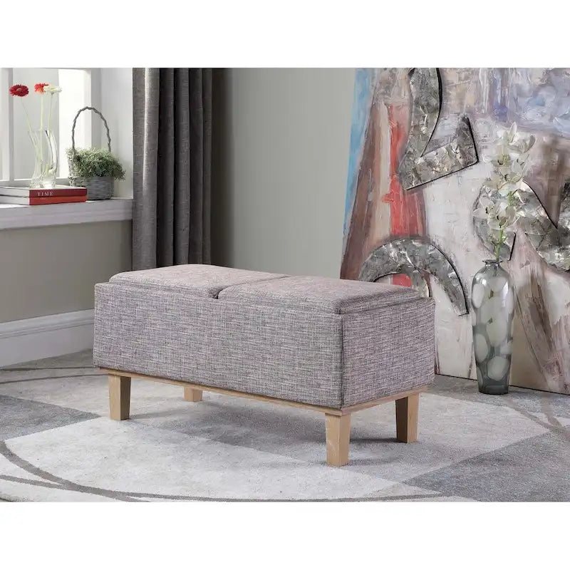 17-Inch Fabric Upholstered Flip-Top Storage Bench with Unfinished Wood Legs