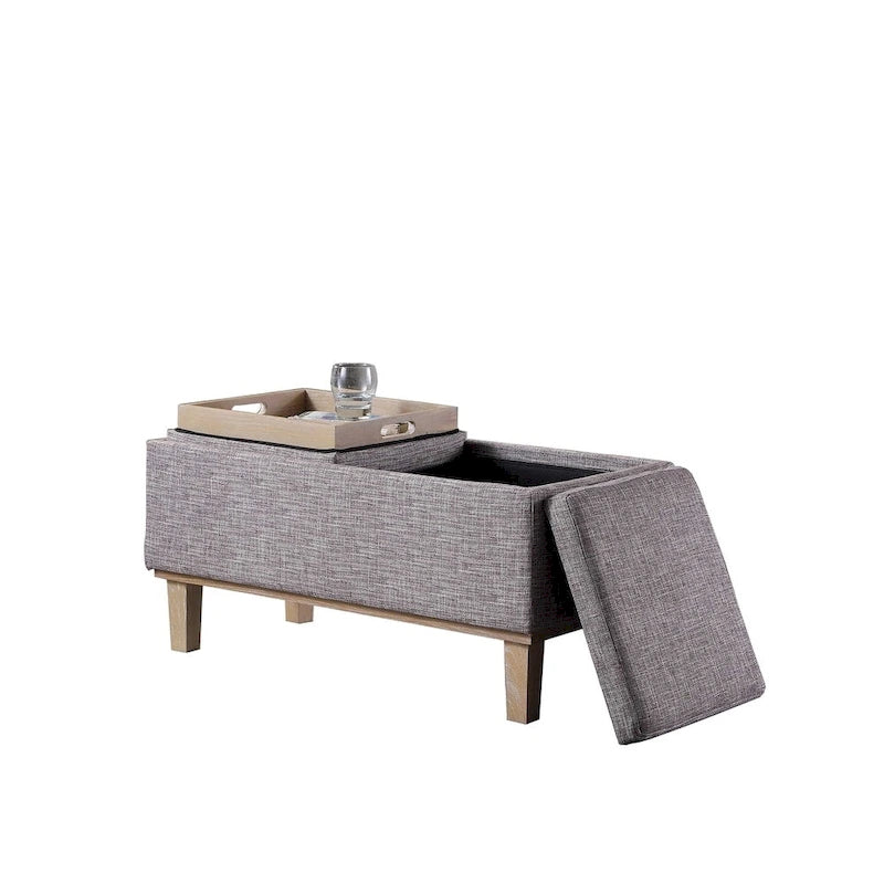 17-Inch Fabric Upholstered Flip-Top Storage Bench with Unfinished Wood Legs