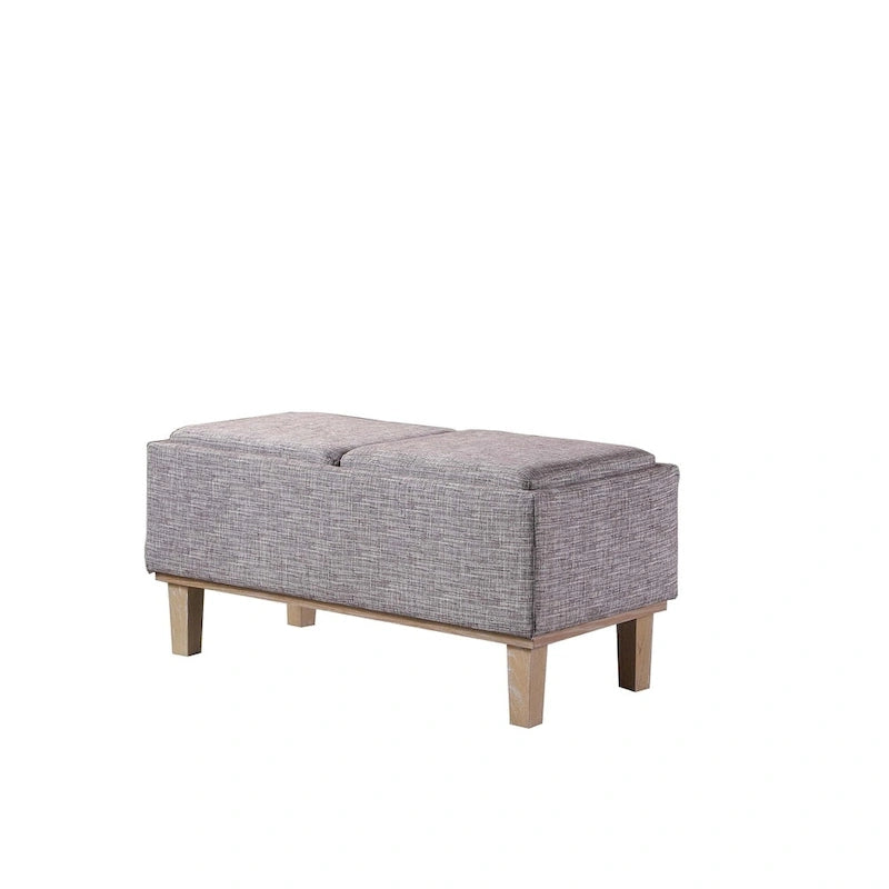 17-Inch Fabric Upholstered Flip-Top Storage Bench with Unfinished Wood Legs