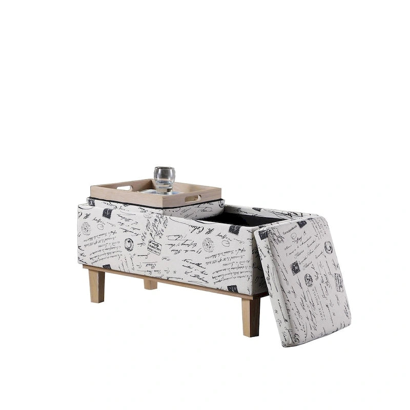 17-Inch Fabric Upholstered Flip-Top Storage Bench with Unfinished Wood Legs