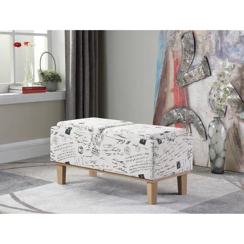 17-Inch Fabric Upholstered Flip-Top Storage Bench with Unfinished Wood Legs