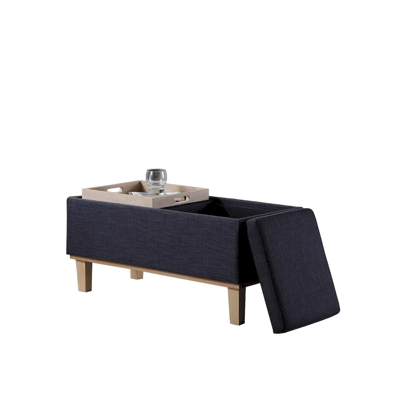 17-Inch Fabric Upholstered Flip-Top Storage Bench with Unfinished Wood Legs