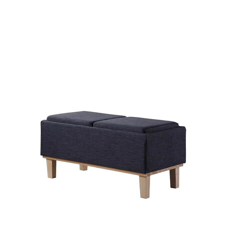17-Inch Fabric Upholstered Flip-Top Storage Bench with Unfinished Wood Legs