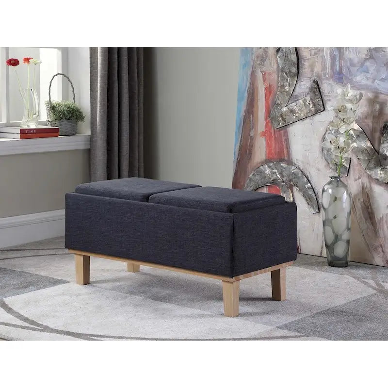 17-Inch Fabric Upholstered Flip-Top Storage Bench with Unfinished Wood Legs