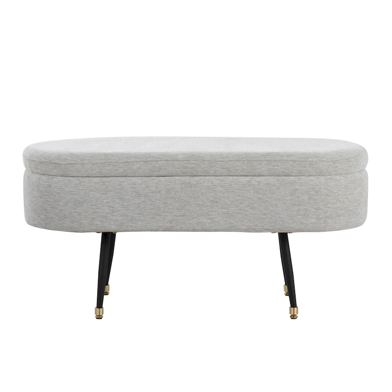 Fabric Upholstered Storage Bench with Flip-Top Lid and Metal Legs