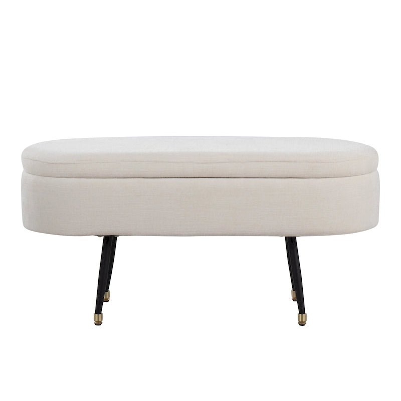 Fabric Upholstered Storage Bench with Flip-Top Lid and Metal Legs