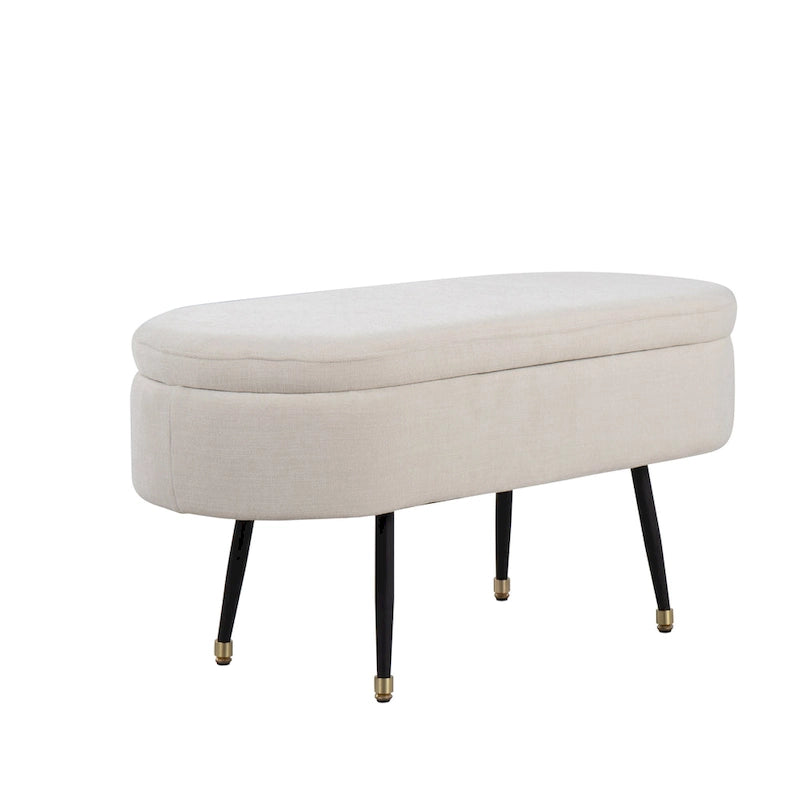 Fabric Upholstered Storage Bench with Flip-Top Lid and Metal Legs