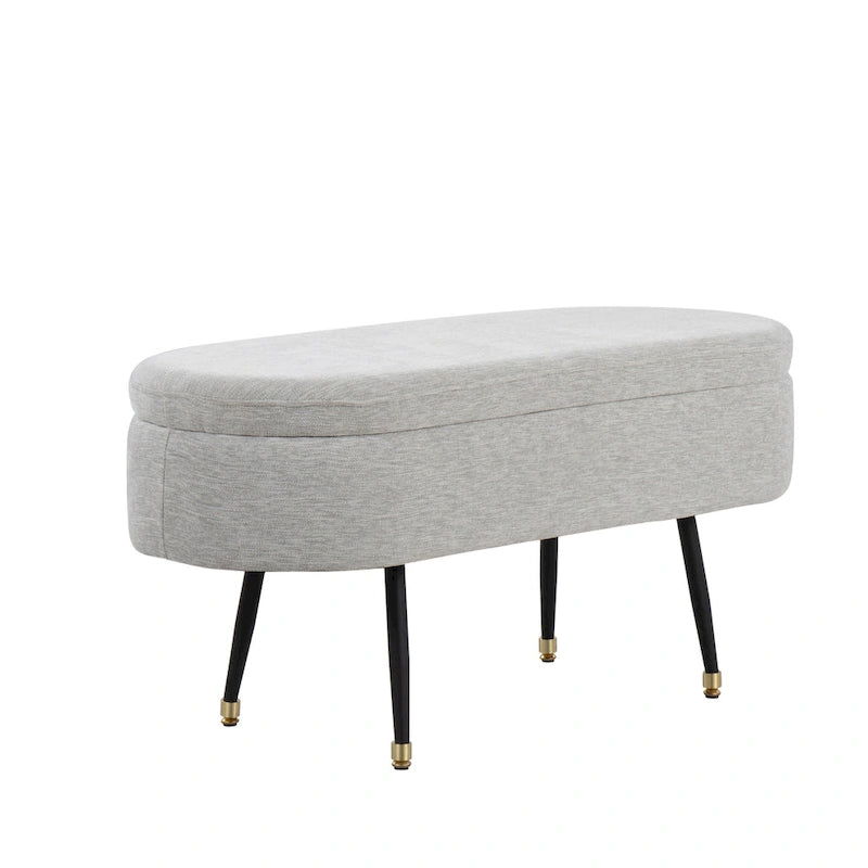 Fabric Upholstered Storage Bench with Flip-Top Lid and Metal Legs
