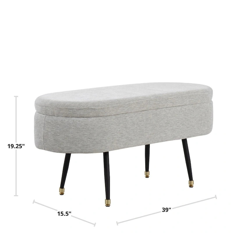 Fabric Upholstered Storage Bench with Flip-Top Lid and Metal Legs
