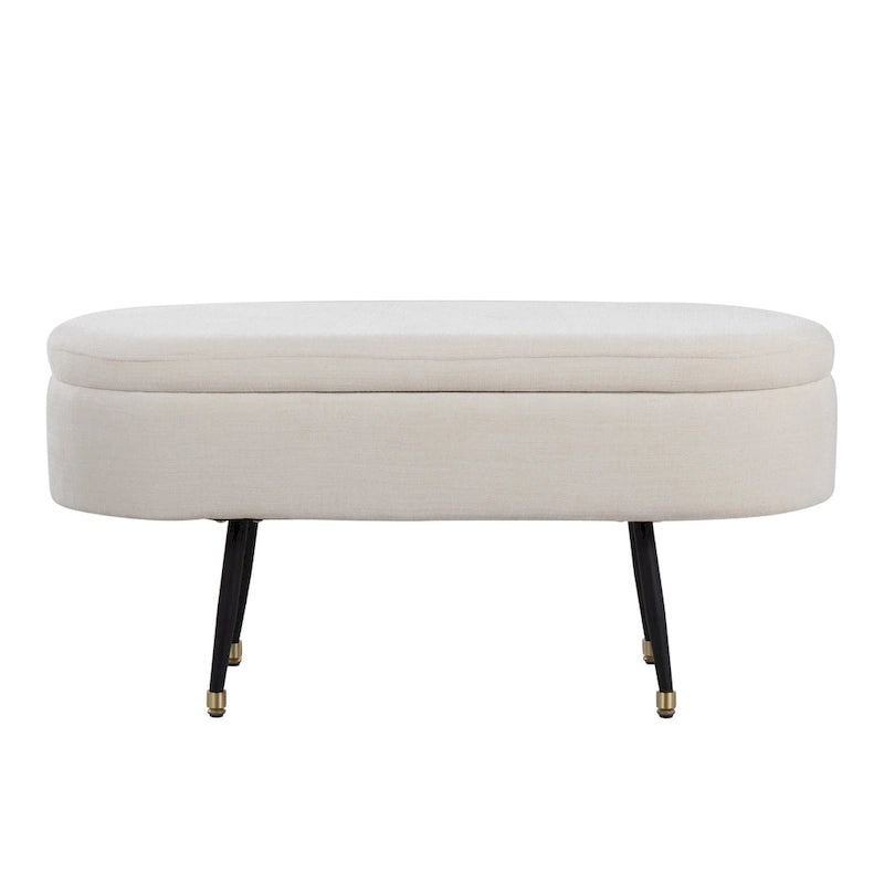 Fabric Upholstered Storage Bench with Flip-Top Lid and Metal Legs