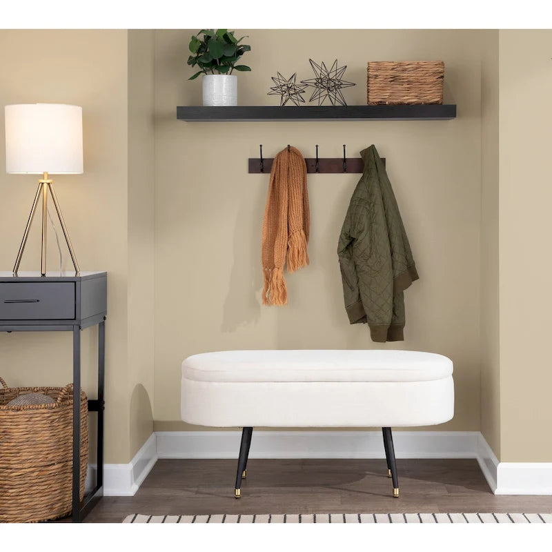Fabric Upholstered Storage Bench with Flip-Top Lid and Metal Legs