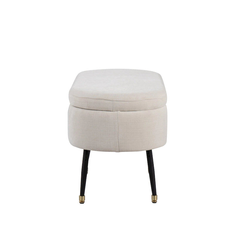 Fabric Upholstered Storage Bench with Flip-Top Lid and Metal Legs