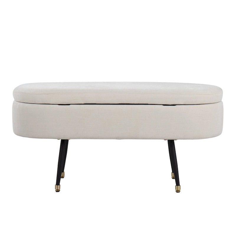 Fabric Upholstered Storage Bench with Flip-Top Lid and Metal Legs