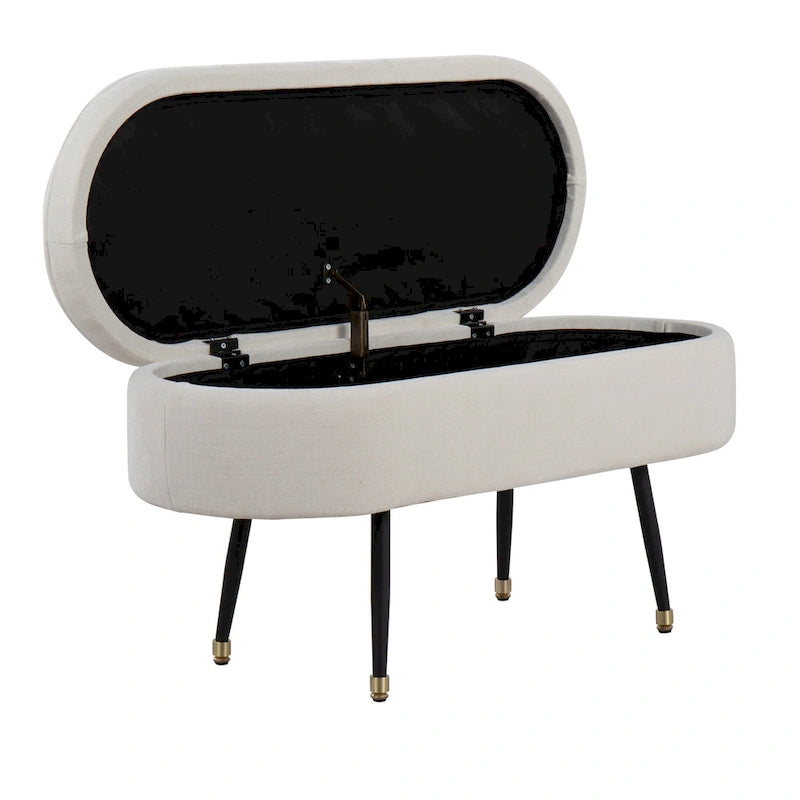 Fabric Upholstered Storage Bench with Flip-Top Lid and Metal Legs