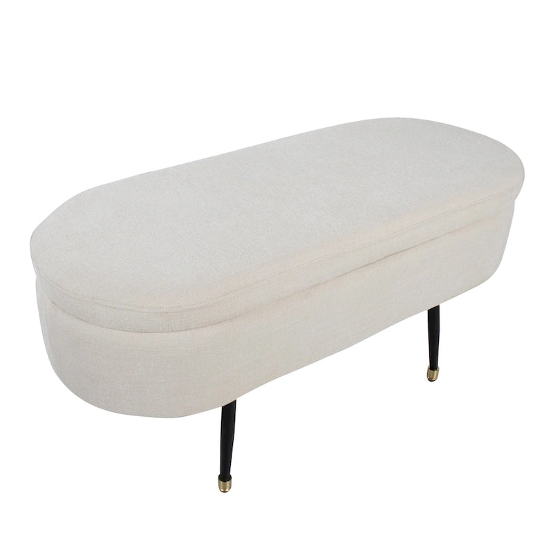 Fabric Upholstered Storage Bench with Flip-Top Lid and Metal Legs