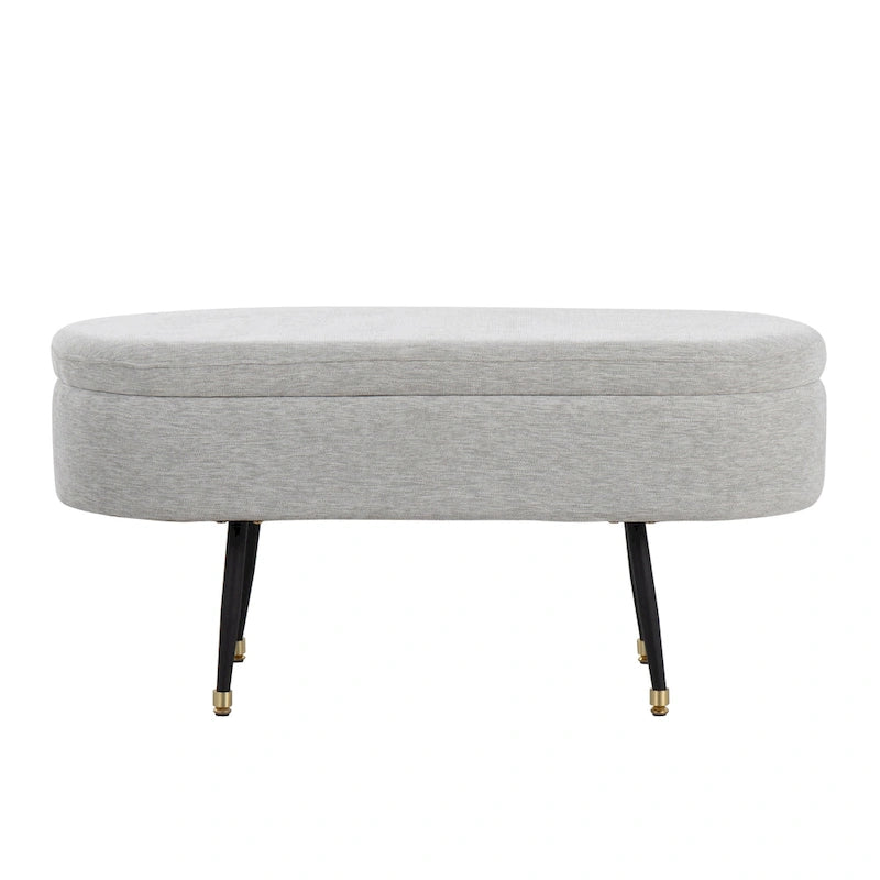 Fabric Upholstered Storage Bench with Flip-Top Lid and Metal Legs
