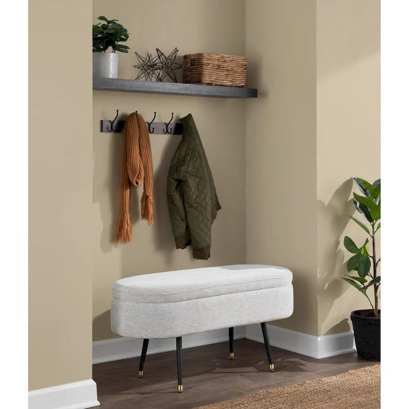 Fabric Upholstered Storage Bench with Flip-Top Lid and Metal Legs