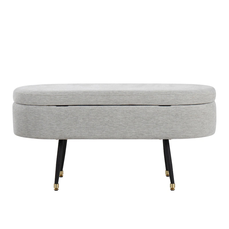 Fabric Upholstered Storage Bench with Flip-Top Lid and Metal Legs