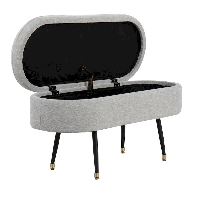 Fabric Upholstered Storage Bench with Flip-Top Lid and Metal Legs
