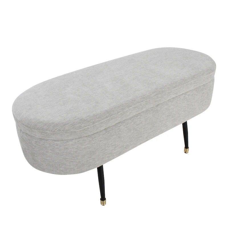 Fabric Upholstered Storage Bench with Flip-Top Lid and Metal Legs