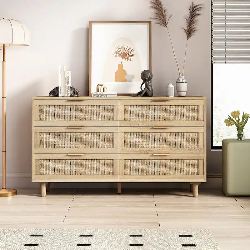 6-Drawer Rattan Storage Cabinet for Bedroom and Living Room, 51.18 inches Wide