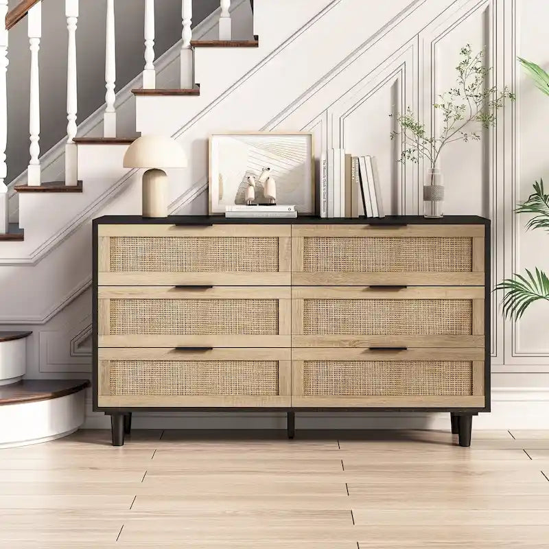 6-Drawer Rattan Storage Cabinet for Bedroom and Living Room, 51.18 inches Wide