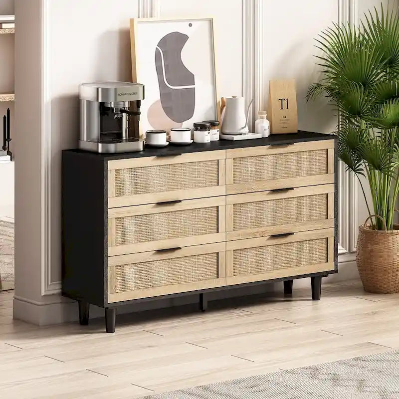 6-Drawer Rattan Storage Cabinet for Bedroom and Living Room, 51.18 inches Wide