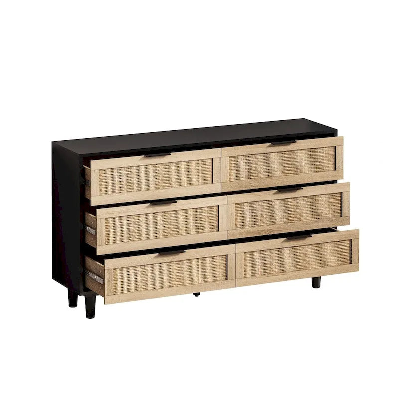 6-Drawer Rattan Storage Cabinet for Bedroom and Living Room, 51.18 inches Wide
