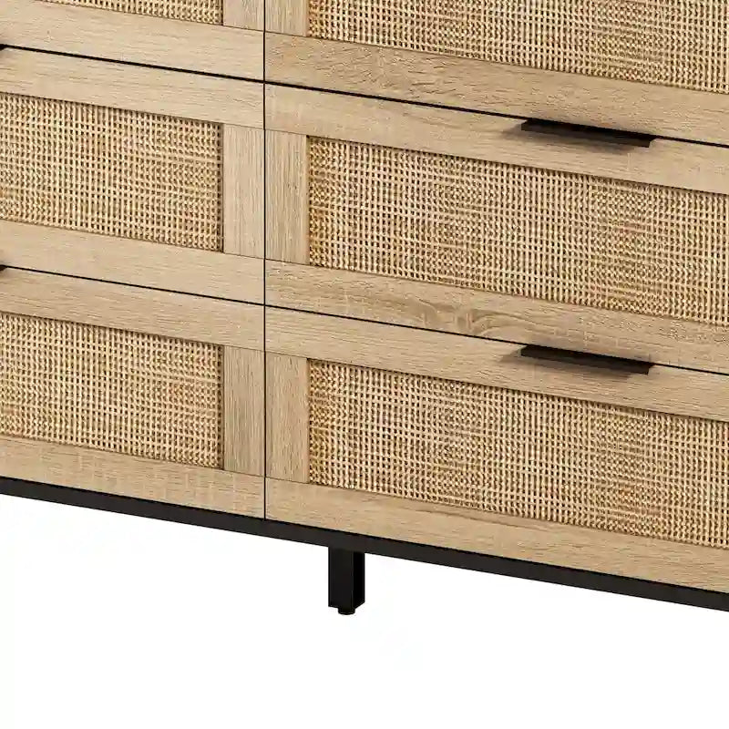 6-Drawer Rattan Storage Cabinet for Bedroom and Living Room, 51.18 inches Wide