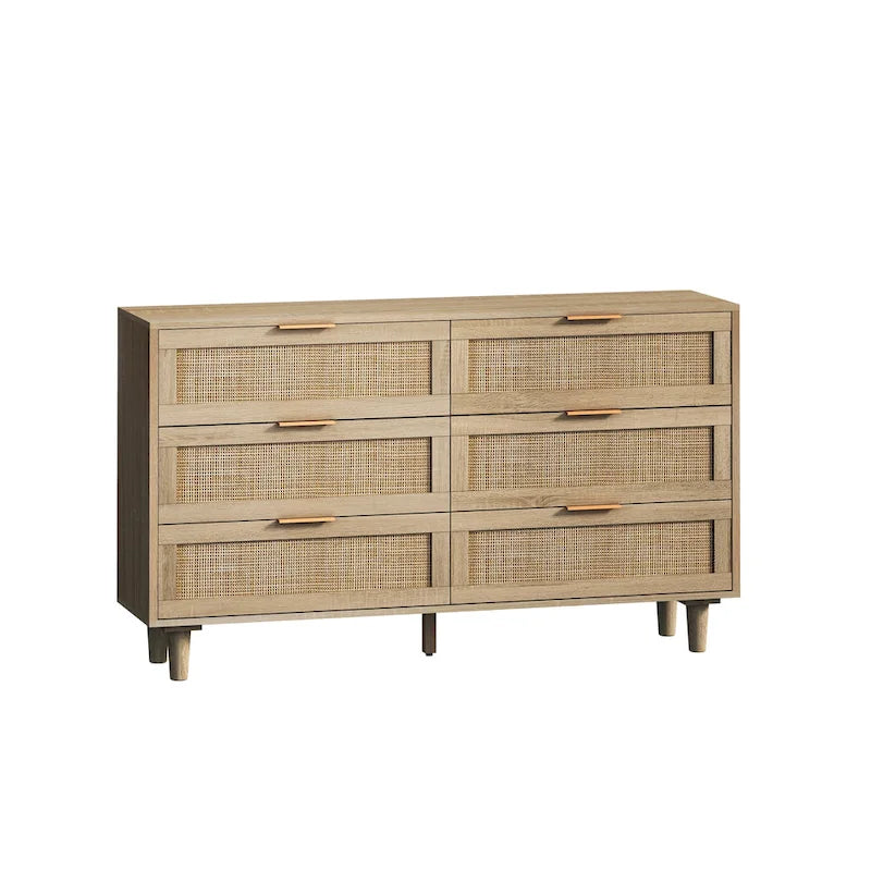 6-Drawer Rattan Storage Cabinet for Bedroom and Living Room, 51.18 inches Wide