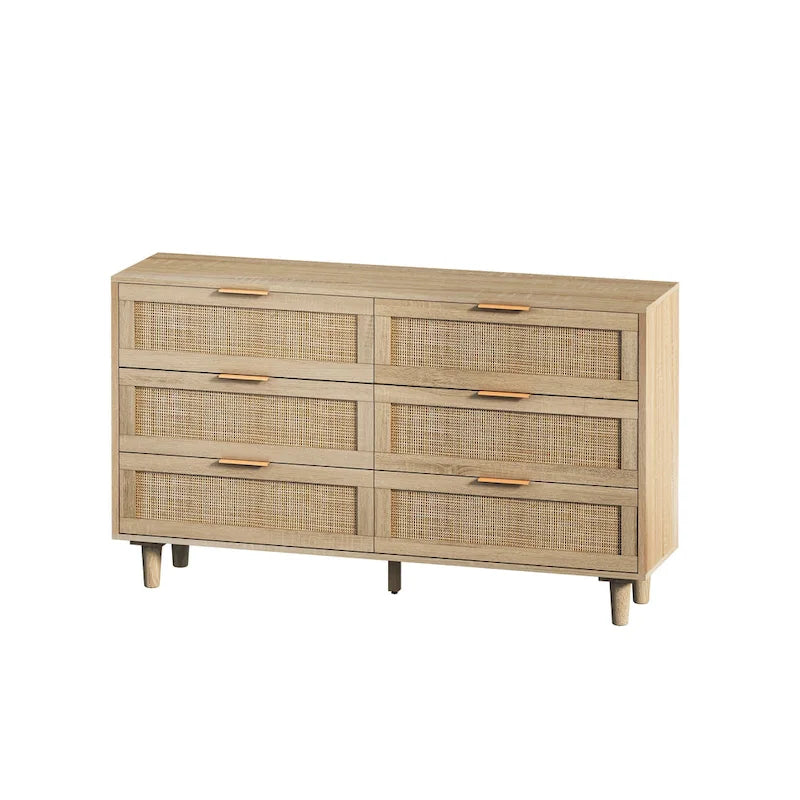 6-Drawer Rattan Storage Cabinet for Bedroom and Living Room, 51.18 inches Wide