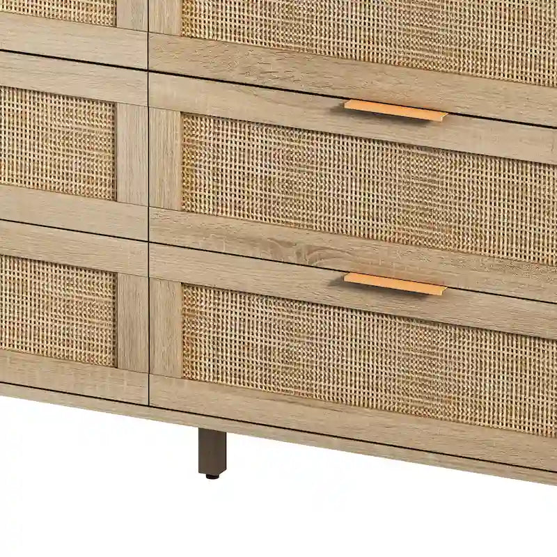 6-Drawer Rattan Storage Cabinet for Bedroom and Living Room, 51.18 inches Wide
